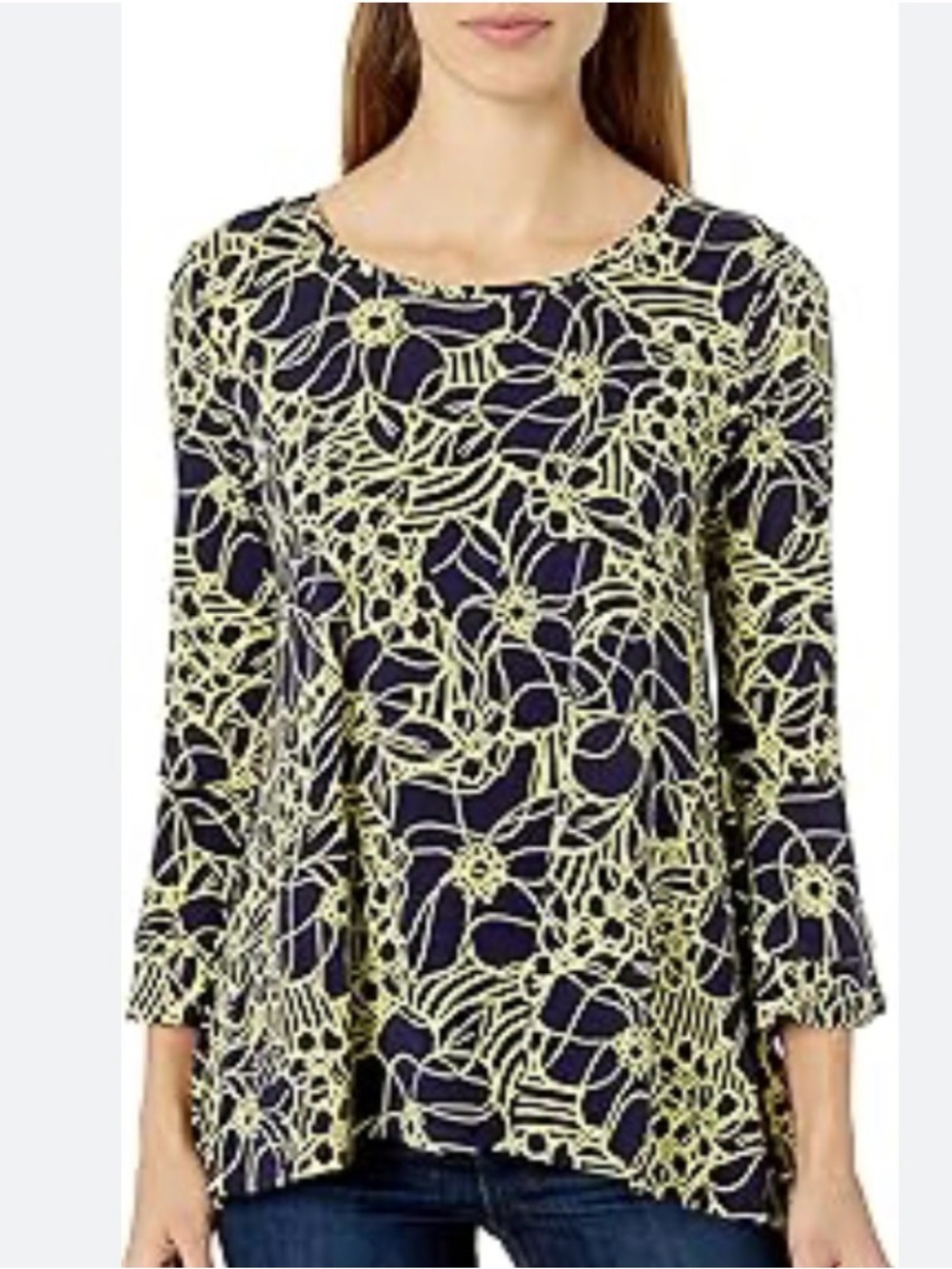 Chaus Bell SLV Garden Breeze Top/Tunic.  Navy/Yellow Floral.  Size medium